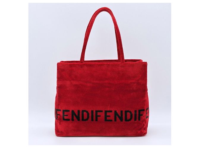 Borsa Tote a Spalla Fendi in Velluto Rosso - vista 3