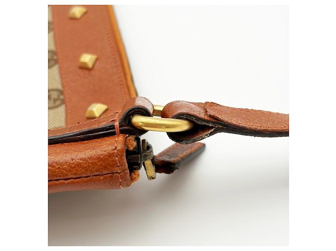 Borsa a tracolla Gucci in pelle e tela beige e marrone - vista 10
