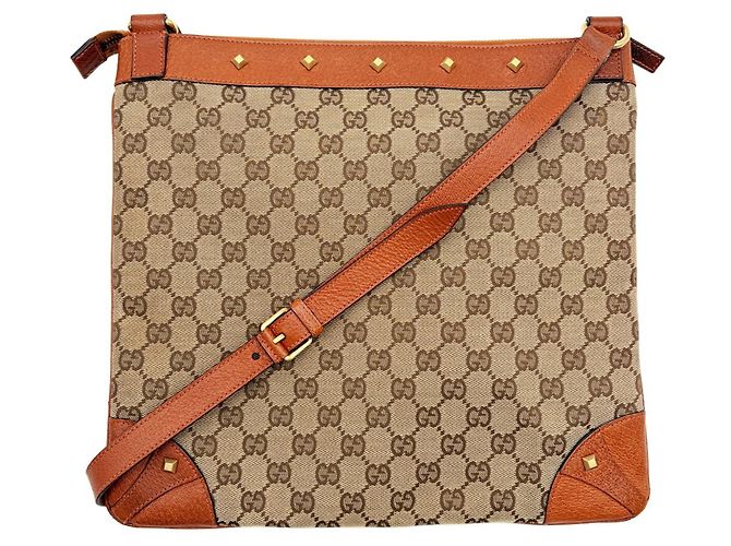 Borsa a tracolla Gucci in pelle e tela beige e marrone - vista 2