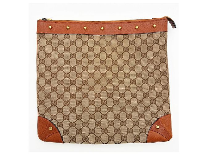 Borsa a tracolla Gucci in pelle e tela beige e marrone - vista 3