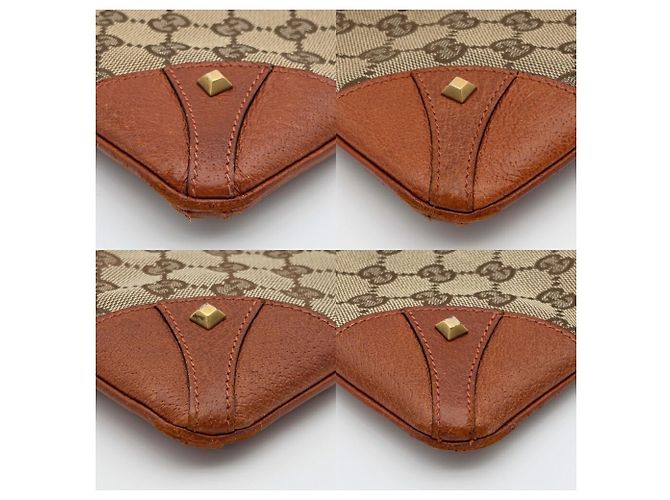 Borsa a tracolla Gucci in pelle e tela beige e marrone - vista 4