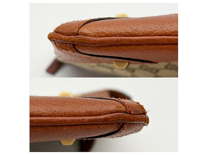Borsa a tracolla Gucci in pelle e tela beige e marrone - vista 5