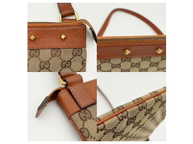 Borsa a tracolla Gucci in pelle e tela beige e marrone - vista 7