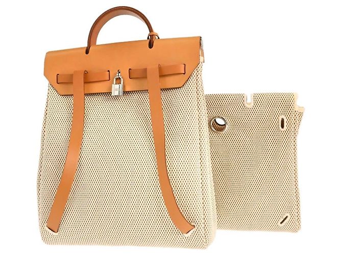 Hermès Hermes Vintage Herbag A Dos Toile and Leather GM - Ansicht 2
