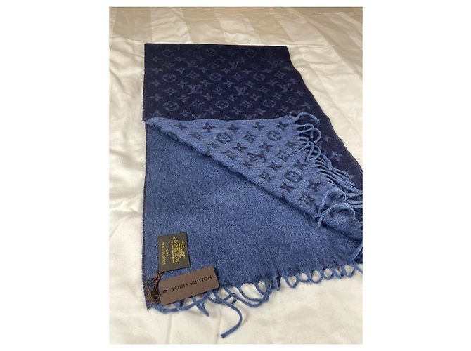 Louis Vuitton Sciarpa Monogram Lana Cashmere Blu - vista 3