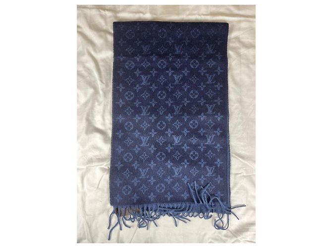 Louis Vuitton Sciarpa Monogram Lana Cashmere Blu - vista 4