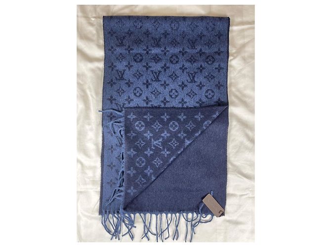 Louis Vuitton Sciarpa Monogram Lana Cashmere Blu - vista 5