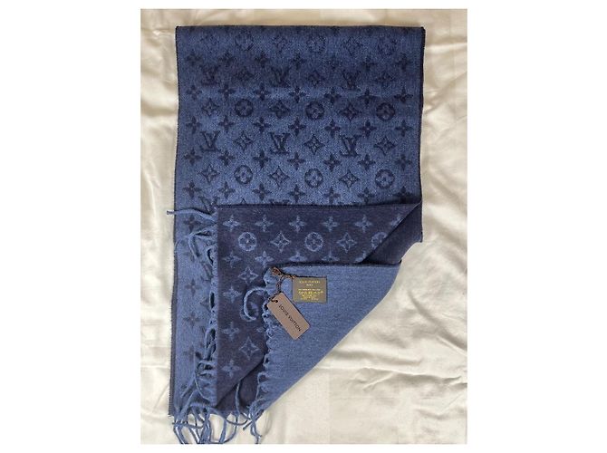 Louis Vuitton Sciarpa Monogram Lana Cashmere Blu - vista 6