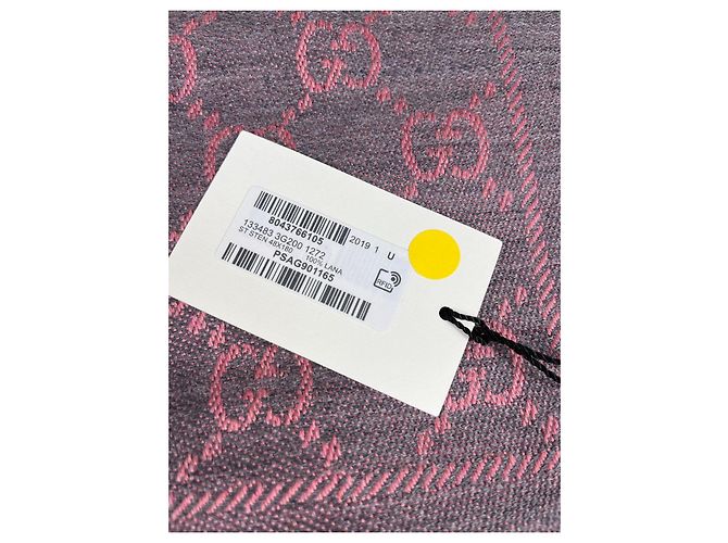 Sciarpa Gucci GG Supreme in lana rosa e grigia - vista 4