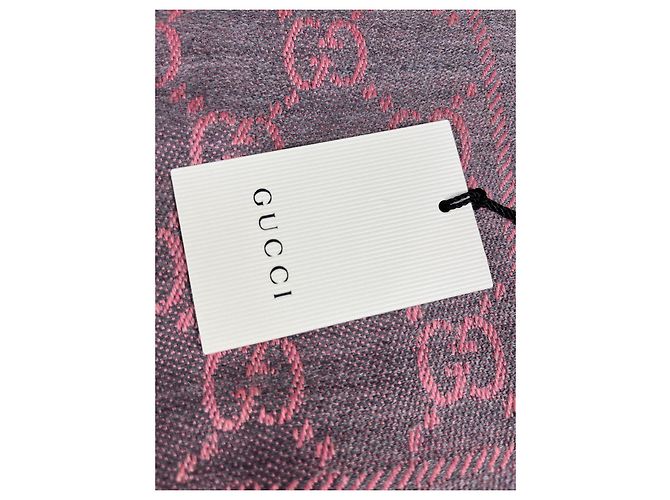 Sciarpa Gucci GG Supreme in lana rosa e grigia - vista 5