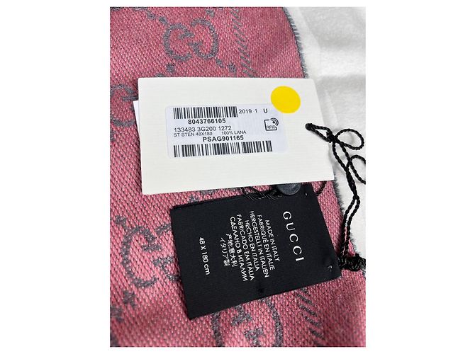 Sciarpa Gucci GG Supreme in lana rosa e grigia - vista 7