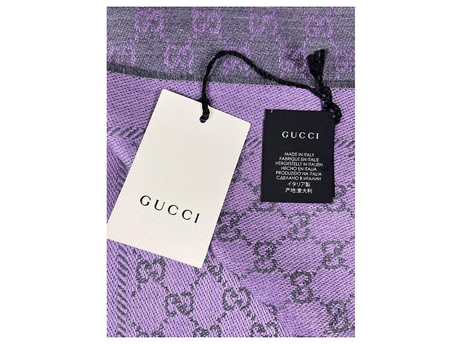 Sciarpa Gucci GG Supreme in lana viola e grigia - vista 7