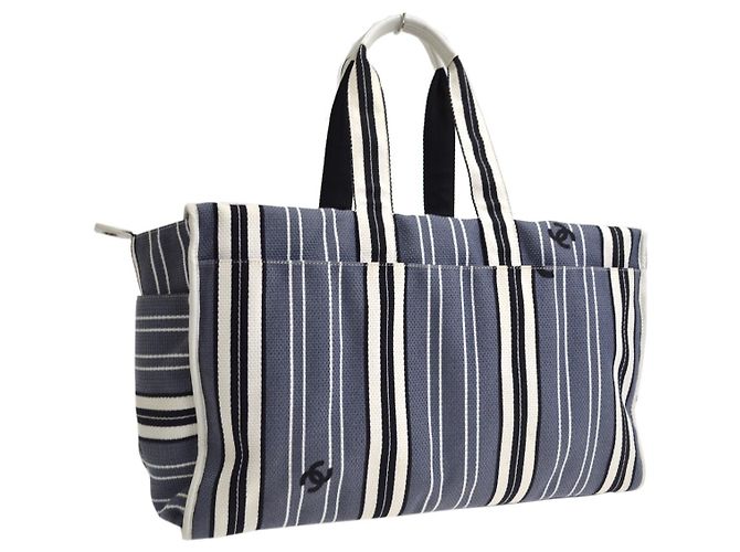 Chanel Vintage Pocket Striped Canvas Large - vista 2