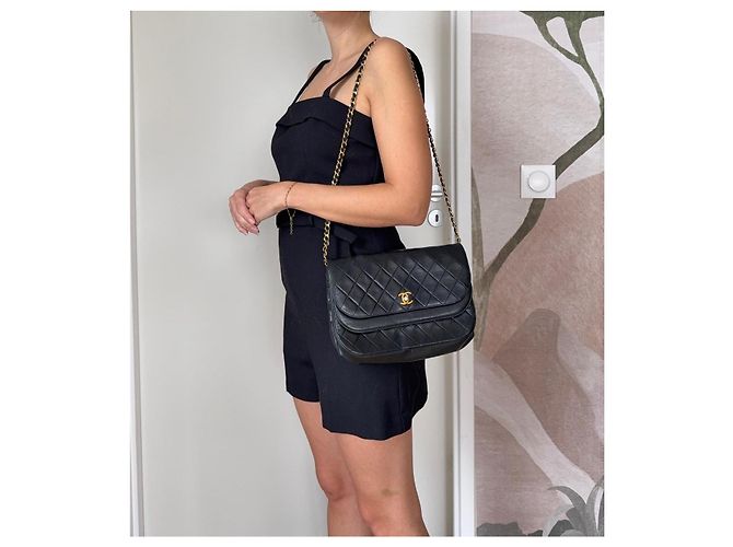 Chanel Double Flap Pelle Nera Matelassé - vista 11