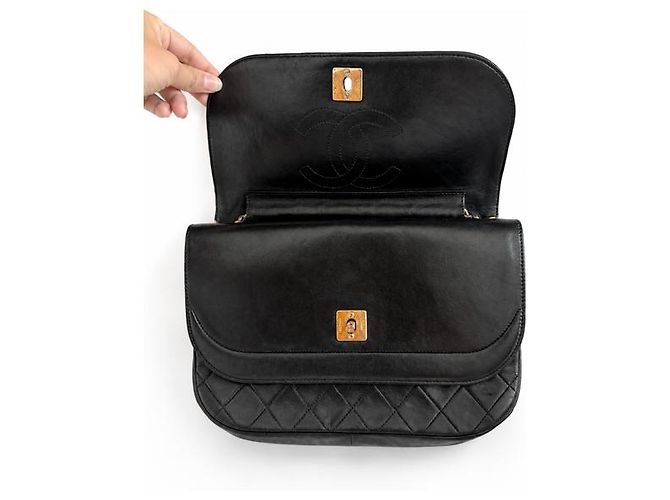 Chanel Double Flap Pelle Nera Matelassé - vista 5