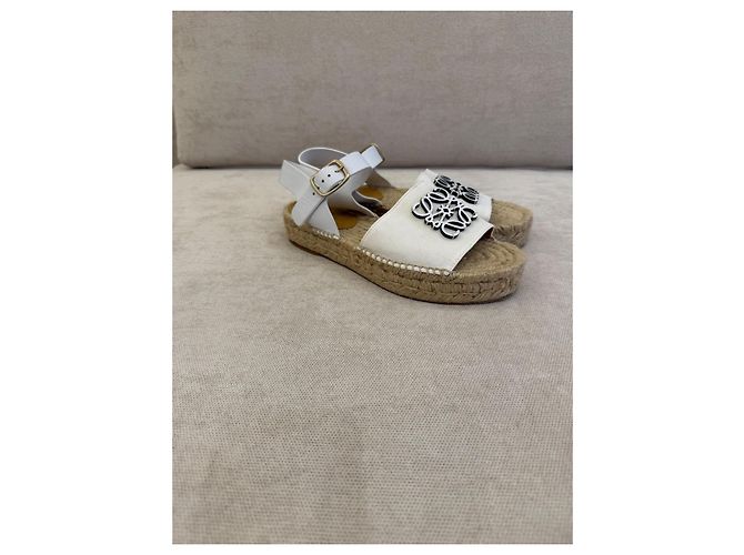 Loewe Sandali Espadrilles in Pelle e Tela Bianchi - vista 3
