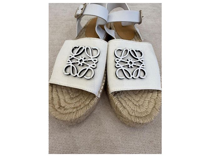 Loewe Sandali Espadrilles in Pelle e Tela Bianchi - vista 5