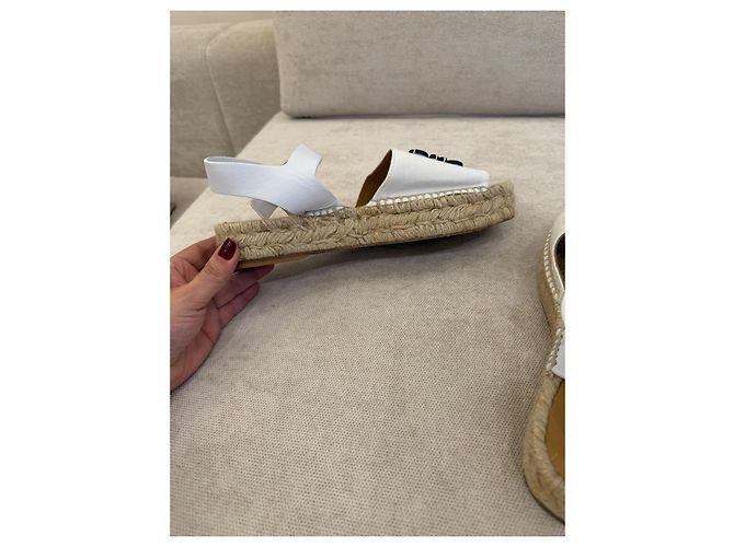 Loewe Sandali Espadrilles in Pelle e Tela Bianchi - vista 7