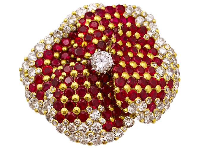 Autre Marque Spilla "Pensée", rubini, diamanti, oro giallo. - vista 4