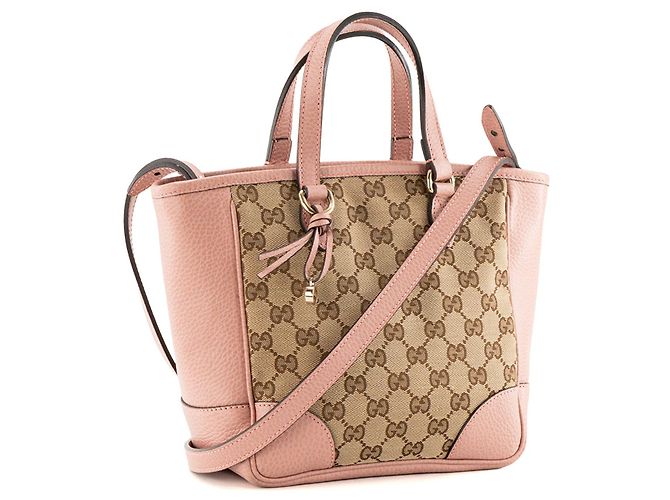 GUCCI - Borsa a tracolla Bree Gucci in tela monogrammata marrone e pelle grana rosa - vista 2