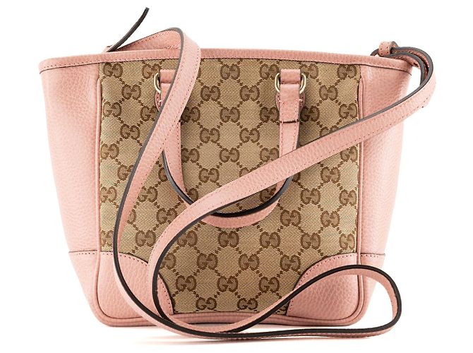 GUCCI - Borsa a tracolla Bree Gucci in tela monogrammata marrone e pelle grana rosa - vista 3