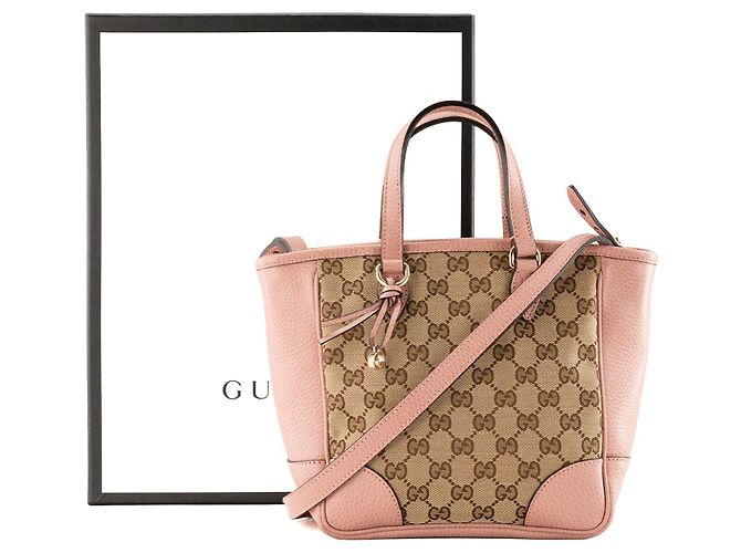GUCCI - Borsa a tracolla Bree Gucci in tela monogrammata marrone e pelle grana rosa - vista 7