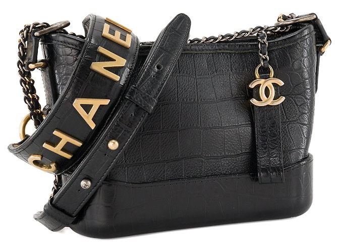 CHANEL - Borsa a tracolla Gabrielle mini Chanel in pelle embossed coccodrillo nero - vista 2