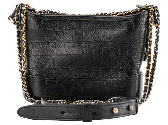 CHANEL - Borsa a tracolla Gabrielle mini Chanel in pelle embossed coccodrillo nero - vista 3