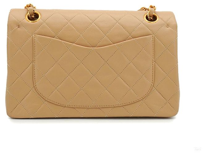 Timeless Chanel Vintage Classic Double Flap Small Schultertasche aus gestepptem Lammleder Beige - Ansicht 2