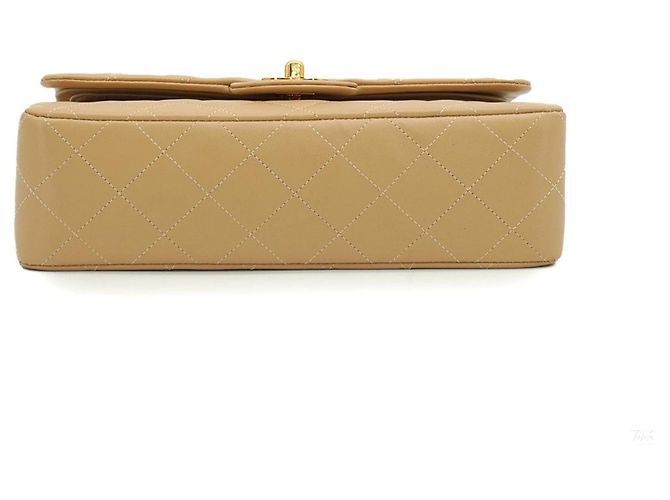 Timeless Chanel Vintage Classic Double Flap Small Schultertasche aus gestepptem Lammleder Beige - Ansicht 4