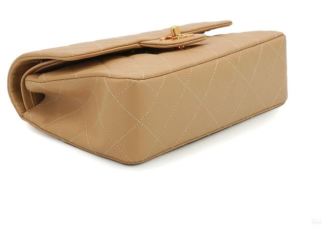 Timeless Chanel Vintage Classic Double Flap Small Schultertasche aus gestepptem Lammleder Beige - Ansicht 5