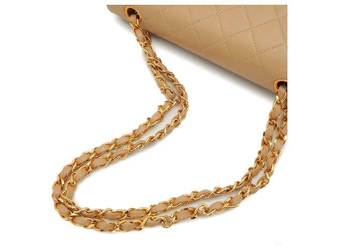 Timeless Chanel Vintage Classic Double Flap Small Schultertasche aus gestepptem Lammleder Beige - Ansicht 8