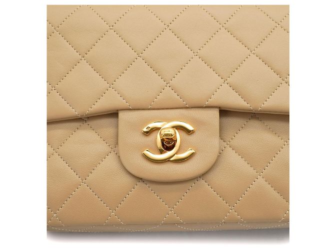 Timeless Chanel Vintage Classic Double Flap Small Schultertasche aus gestepptem Lammleder Beige - Ansicht 9