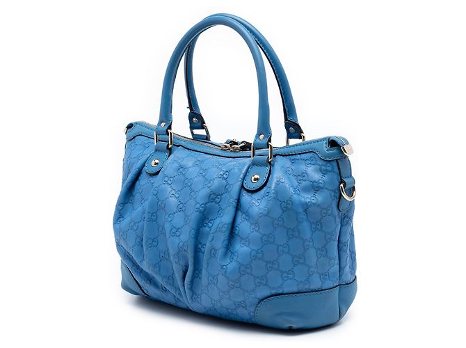 Borsa Satchel Gucci Guccissima Sukey Blu - vista 2