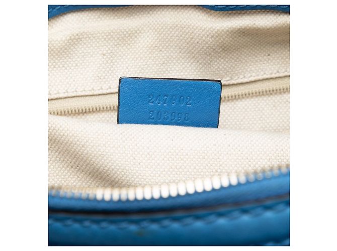 Borsa Satchel Gucci Guccissima Sukey Blu - vista 6