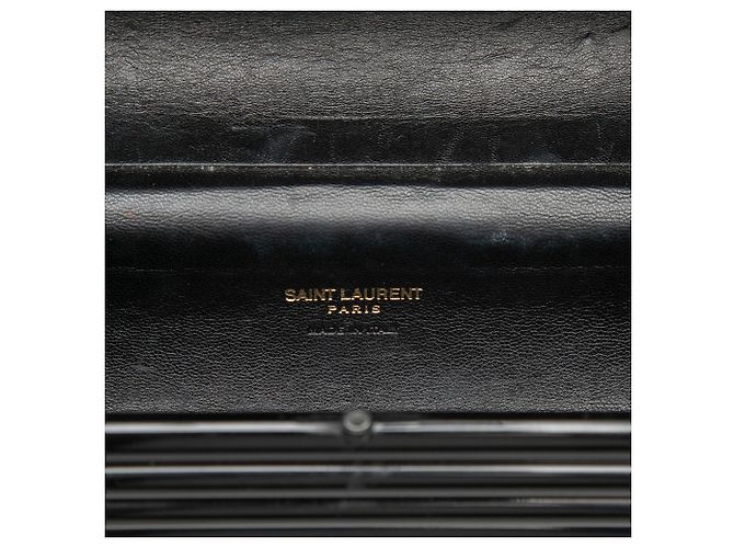Autre Marque Borsa Box Opium monocromatica con monogramma Saint Laurent in pelle di agnello e acrilico costoluto con frange, nera - vista 5