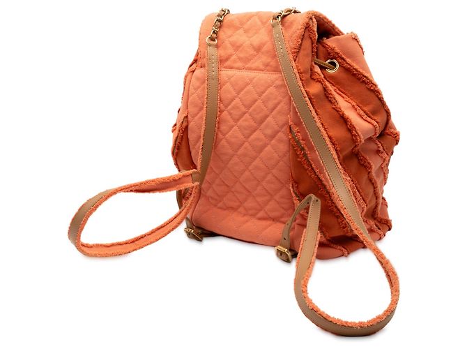 Sac à dos Chanel Paris Cuba Chevron Canvas Twist Drawstring Orange - vue 2