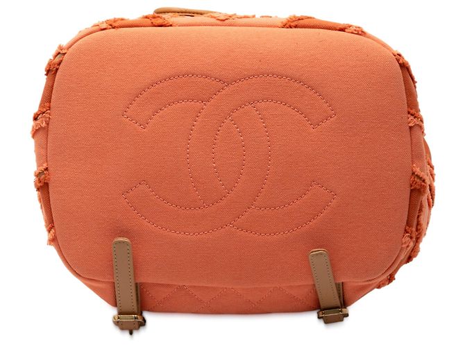 Sac à dos Chanel Paris Cuba Chevron Canvas Twist Drawstring Orange - vue 3