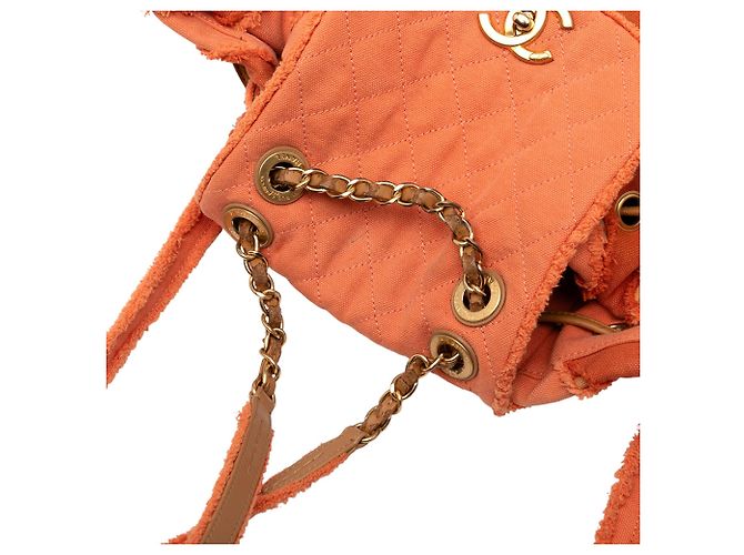 Sac à dos Chanel Paris Cuba Chevron Canvas Twist Drawstring Orange - vue 7