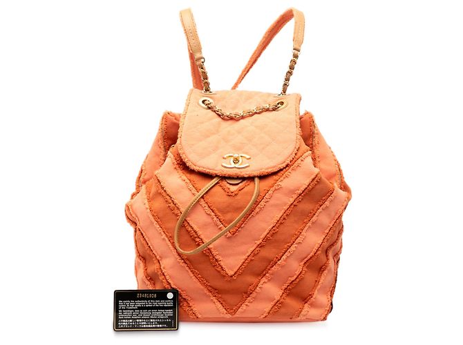 Sac à dos Chanel Paris Cuba Chevron Canvas Twist Drawstring Orange - vue 9