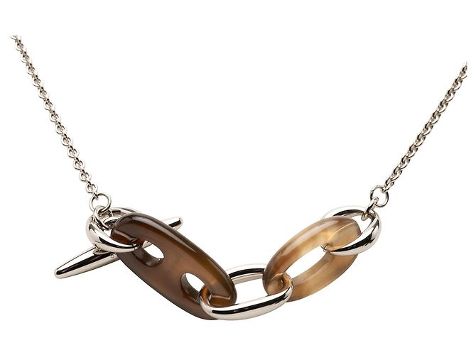 Collana con pendente Maillon in corno di bufalo e placcato palladio argentato Hermès - vista 3
