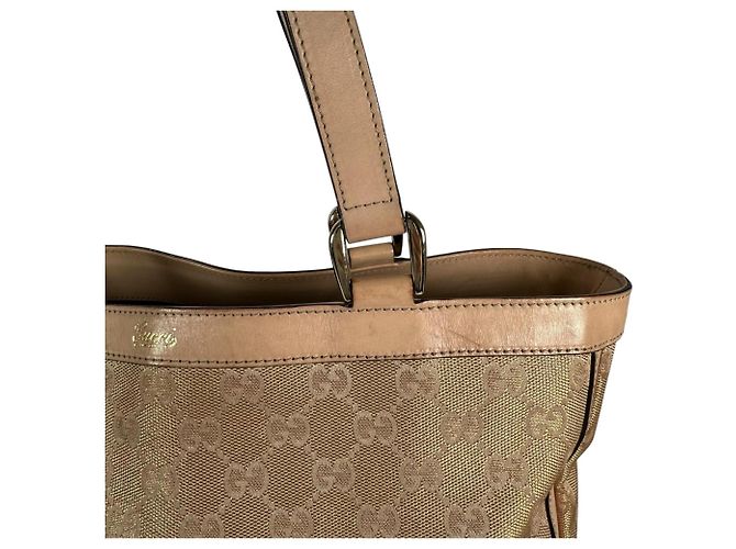 Borsa Tote Gucci Abbey in tela GG beige e oro - vista 13