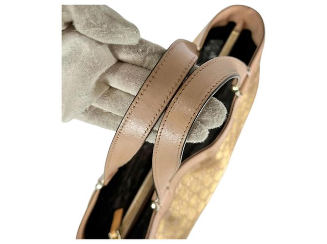 Borsa Tote Gucci Abbey in tela GG beige e oro - vista 14