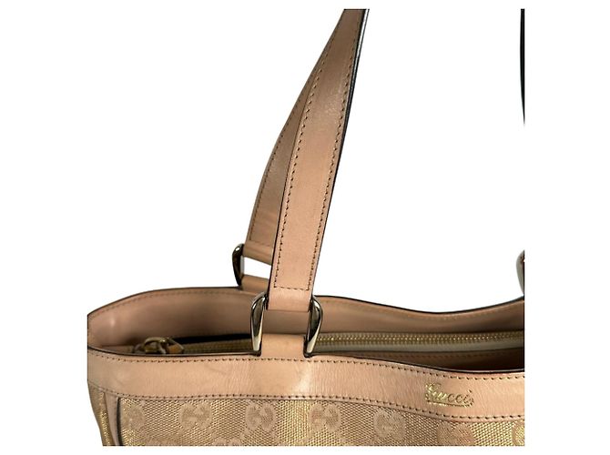 Borsa Tote Gucci Abbey in tela GG beige e oro - vista 18