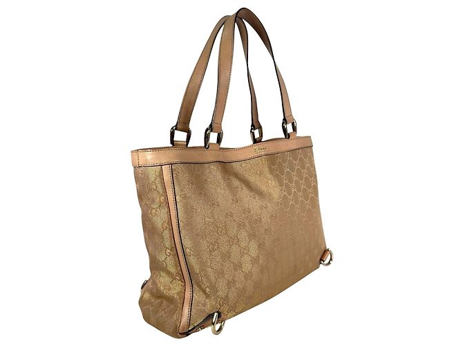 Borsa Tote Gucci Abbey in tela GG beige e oro - vista 2