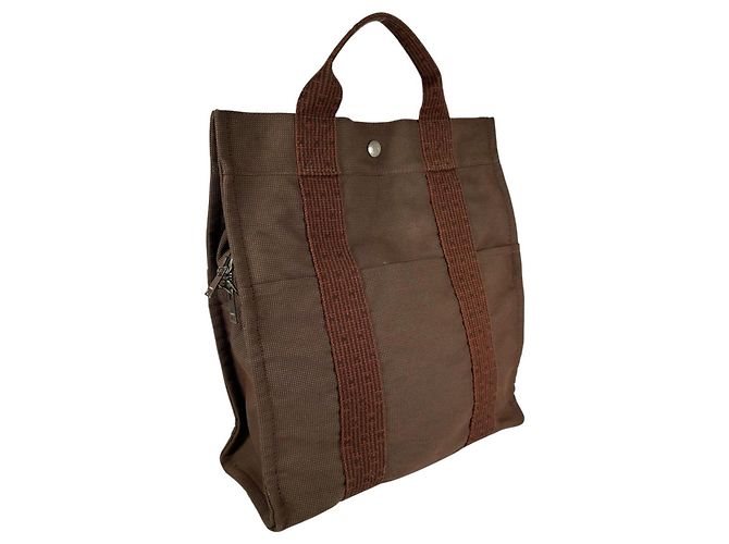 Hermès Zaino Hermes Herline Ad MM Brown Canvas - vista 2
