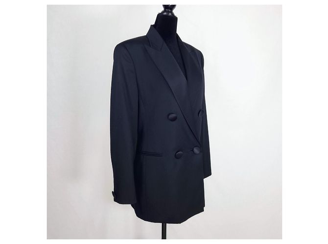 Genny Black Wool Double-Breasted Tuxedo Jacket - view 4