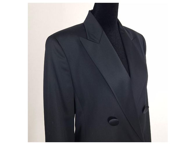 Genny Black Wool Double-Breasted Tuxedo Jacket - view 7