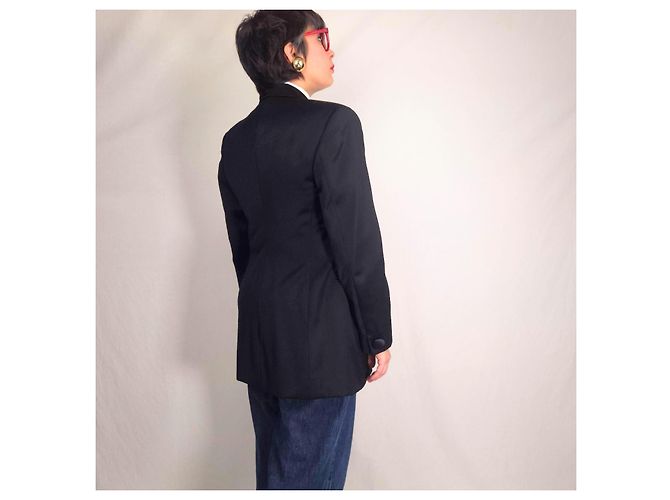 Genny Black Wool Double-Breasted Tuxedo Jacket - view 8