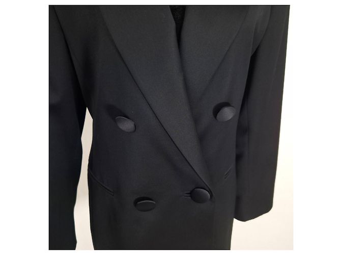 Genny Black Wool Double-Breasted Tuxedo Jacket - view 9